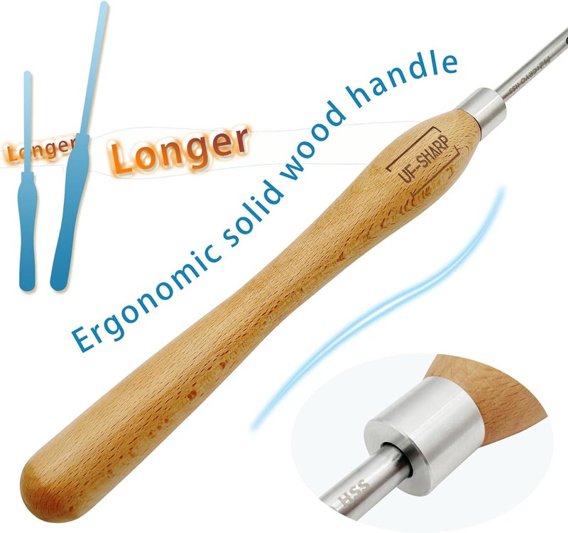 UF-SHARP 1/2 inch Bowl Gouge for Wood Lathe,M2 Cryo HSS Wood Turning Tools with Beech Wood Handle (1/2 inch) - Image 4